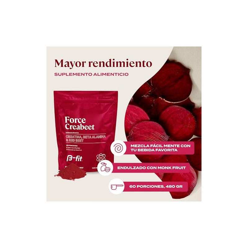 B-FIT Creabeet - Creatina Monohidratada Pura en Polvo 60 Porciones