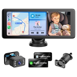6.86" HD Touchscreen Baby Car Camera - Car Baby Monitor with Apple CarPlay & Android Auto, 1080p Ultra Night Vision, Invisible Infrared Lights, 150° Wide Angle, Split Screen, 3X Zoom, Fits Most Cars