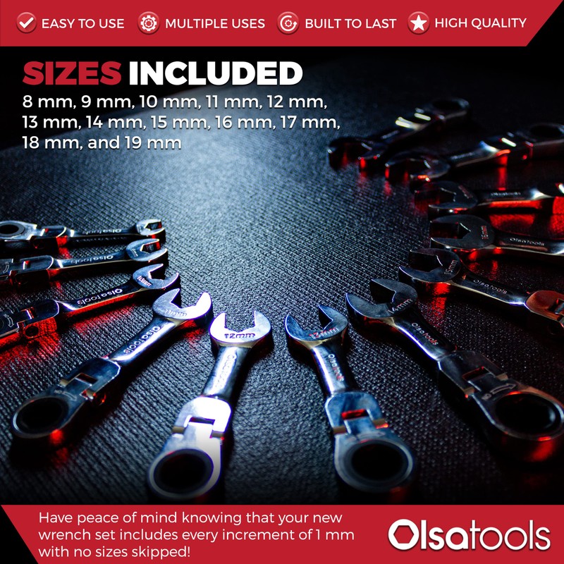 Olsa Tools Stubby Ratcheting Wrench Set - 12 Pc Metric