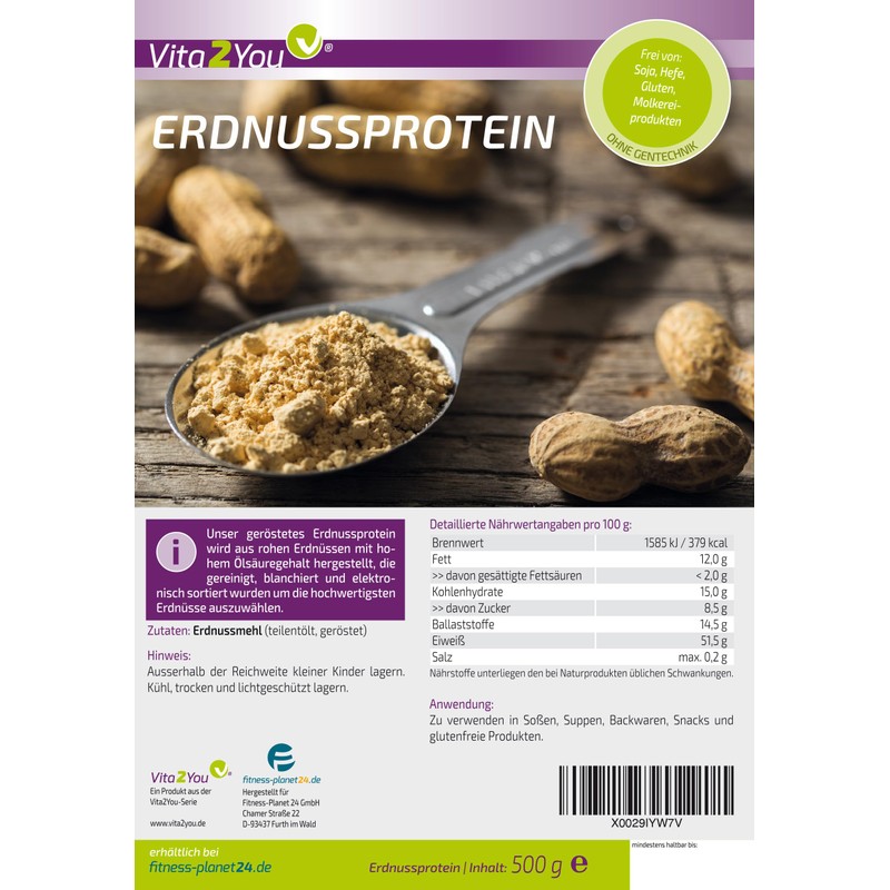 Vita2You Peanut Protein 500 g - 51% Protein - Vegan