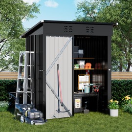 COMHOMA 5x3FT Shed Outdoor Storage Shed Metal,Lockable Door Tool Sheds with Sloping Roof,Steel Garden Shed with Air Vent for Backyard,Patio,Lawn,Poolside(Grey)