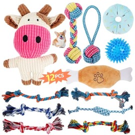 RUISTLI Juguetes para Perro 12 Piezas,Perros Accesorios Interactivo,Juguetes para Perros Ansiosos con Mordedera y Peluches,Juguetes para Perro Grande 