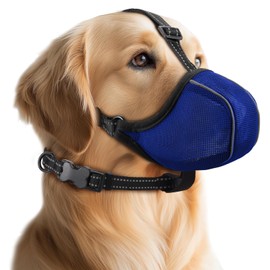 Dog Muzzle - Soft Breathable Mesh Nylon Adjustable Muzzle for Small Medium Large Dogs | Prevents Chewing,Biting & Scavenging | Allows Panting, Drinking & Grooming | Secure Collar Strap Design(Blue L)