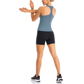 Ukaste Women's Studio Essential Racerback Yoga Workout Tank Top Waist-Length (Dusty Blue, 6)