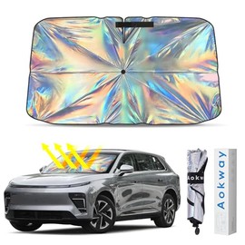 [2025 Upgraded] Aokway Laser Reflective Windshield Sunshade | Thickened UV-Blocking Sun Shade for Cars, SUVs, Trucks | Heat Reflective Cooling Protection | Foldable with Storage Bag (L: 57.1x31.5 in)