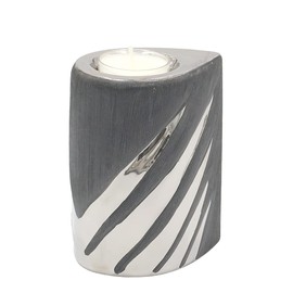 Dekohelden24 Modern decorative designer ceramic tea light holder in silver-grey, dimensions (L x W x H) approx. 7 x 9 x 11 cm, 213311, tea light holder 11 cm