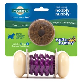 PetSafe Busy Buddy Nobbly Nubbly Treat Holding Dog Toy - Boredom Relief for Strong Chewers - Durable Nylon Build - Dishwasher Safe Design - Includes Treat Rings - Engaging Pet Puzzle - Purple - Small