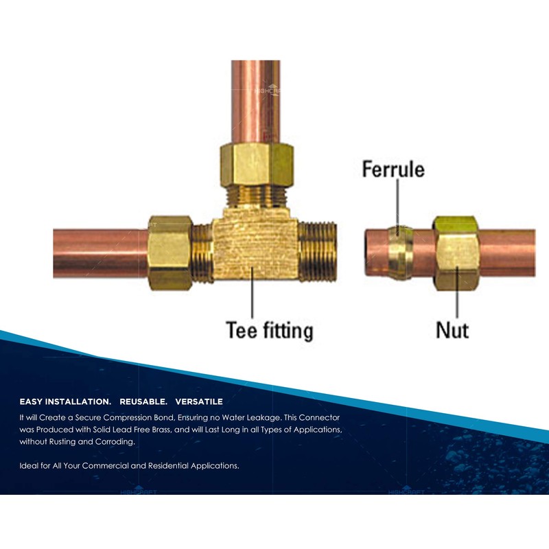 Highcraft D64-12-OM Compression Tee Pipe Fitting 1/2" OD. Connection Lead-Free