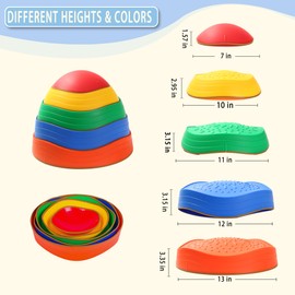 Domaxarts Balance Stepping Stones for Kids, 5pcs Sensory Stepping Stones, Indoor & Outdoor Obstacle Course Play Equipment, Enhances Toddler Gross Motor & Coordination Skills, Ages 3 4 5 6 7 8+