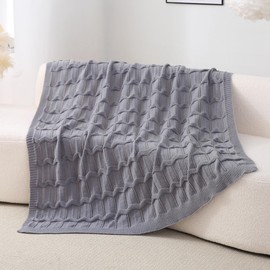 Wajade Knit Throw Lightweight Knitted Blanket for Sofa & Bed Breathable Non-Fluffy Knit Design with Ripple Texture All Seasons Home Decor(Light Grey 130 * 170)