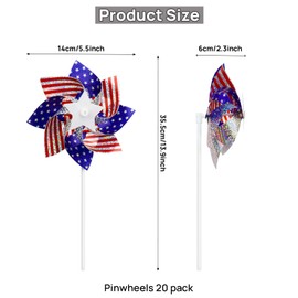 Catephe 4th of July Decorations Outdoor,Garden Reflective Pinwheels,20 Pack Memorial Day Decorations Outdoor, American Flag Patriotic Pinwheels, Sparkly Pinwheels for Garden Decor