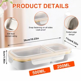 Snack Box with Compartments Stainless Steel - 2 Compartments Snack Box with Lid, Leak-Proof, Snack Plate To Go for Children, Nuts, Vegetables, Travel & Picnic