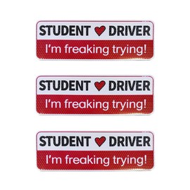 3 PCS Student Driver Magnet for Car, Weather Resistant Removable Novice Rookie Driver Reflective Car Decal, I'm Freaking Trying Safety Attention Signs Car Bumper Stickers (White/Pink)