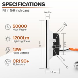 12 Pack Black 5/6 Inch LED Can Lights with Night Light, 5CCT Retrofit Recessed Lighting Selectable 2700K-6000K Dimmable, 12W=75W, 1200LM Downlight with Metal Smooth Trim-ETL and Energy Star