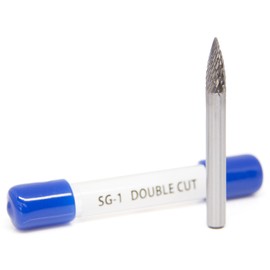 Benchmark Abrasives Pointed Tree Shape Round Nose Premium Double Cut Tungsten Carbide Burr for Metal Wood Welding Deburring High-Speed Die Grinders enclosed in Plastic Capsule 1/4" Shank (SG-1)