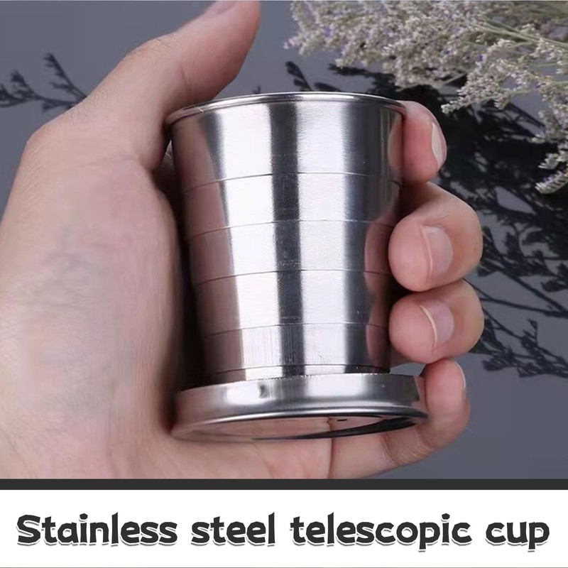 Cosmeria Folding Cups, 2 Pieces Stainless Steel Collapsible Cup with
