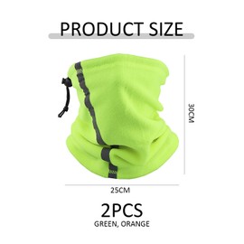 CVDYWDJIE Pack of 2 Elastic Neckerchief with Drawstring, Reflective Neckerchief, Warm Neckerchief, Night Riding Scarf, Cold-Resistant Ski Scarf (Green, Orange), Orange colour.