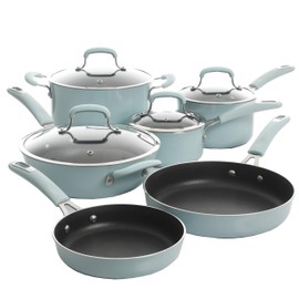Kenmore Elite Andover Nonstick Platinum Forged Aluminum Cookware Set, 10-Piece, Glacier Blue