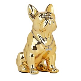 XYQXYQ Gold French Bulldog Statue,Gold Pug Resin Sitting Dog Statue, English Bulldog Home Decoration Sculpture, Living Room Desktop Decoration, Modern Collection Art Dog Gift