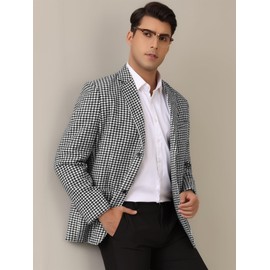Lars Amadeus Black White Houndstooth Blazer for Men's Classic Fit Business Two Button Plaid Sports Coat Medium