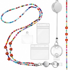 Silkovahamd Lanyards for ID Badges - Lanyard ID Badge Holder Gifts for Teacher Woman with Boho Dark Floral Style, 5 Pcs Set Teacher Retractable Reel Card Holder