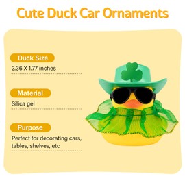 wonuu Rubber Duck St. Patrick's Day Decorations Patrick's Day Party Favors Supplies Duck Lucky Green Shamrocks Hat Car Rubber Duck Decoration, Sunglass-Green Dress