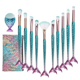 Makeup Brushes Set, NIZIYI 11 PCS Mermaid Makeup Brush Kits Cosmetic Brush Set Beauty Brush Set Eye Shadows Eyeliner Concealer Foundation Powder Cream Brow Blending Brush Tool with Bag