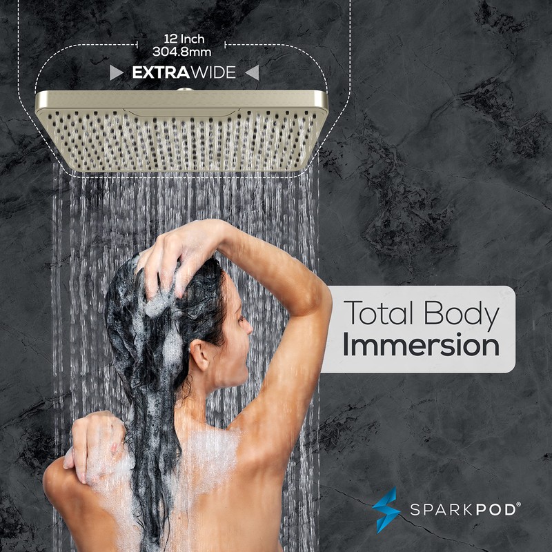 Sparkpod 12 Inch Rectangle Rain Shower Head - Ceiling or