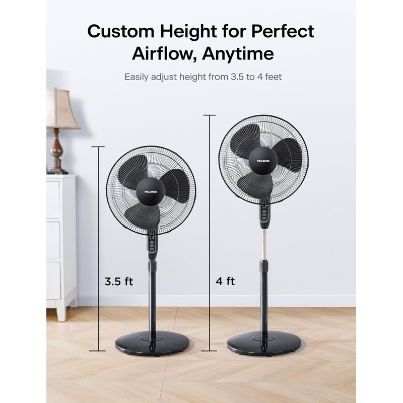 PELONIS 16'' Pedestal Fan for Bedoom, Remote, Standing Fan with