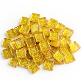 Mosaic Tiles,Glass Tiles, Shine Crystal Mosaic Glass Pieces Bulk Square Glitter Crystal Mosaic Tiles for Home Decoration or DIY Crafts 200g,1x1 cm (Golden)