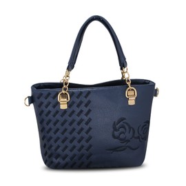 FANDARE Elegant Women Handbags Embroidery Shoulder Bags Waterproof PU Leather Purse Crossbody Totes Top-handle Bag for Shopping Travel Work Business Blue A