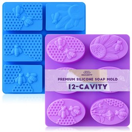 2Pcs Bee Honeycomb Soap Molds 6-Cavity Square Oval Silicone Mold