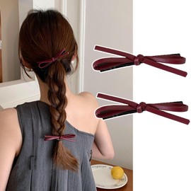 Natunofu Hair Clip, Stylish, Adult, PU Leather, Ribbon, Bangs, Hair Clip, Cute, Non-marking Hair Pin, Set of 2, PU Leather, Bow, Korean Style, Elegant, Elegant, Hair Clip, Elegant
