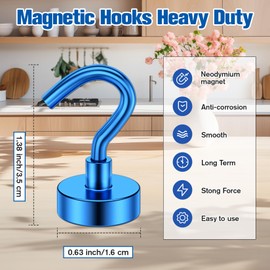 Grtard 10 Pack Heavy Duty Magnetic Hooks 25Lbs+ Magnet Hooks for Hanging, Neodymium Magnet Hooks Cruise, Magnet with Hooks Strong Magnetic Hooks for Cruise, Grill, Towel, Kitchen Indoor Hanging