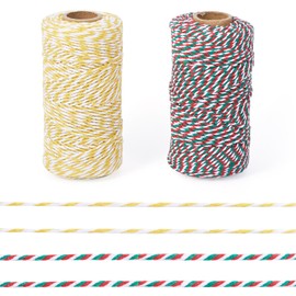 Craftdady 2 Rolls Christmas Twine String for Crafts Yellow Red Green Xmas Packing String Gift Twine Craft Twine Rope for Gift Wrapping Baking Butchers Arts Gardening