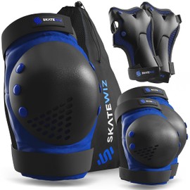 SKATEWIZ Knee and Elbow Pads for Children - Knee Pads Kids Kids Knee and Elbow Pads - SMASH - Size S Blue Black - Elbow and Knee Pads Kids Kids Knee Pads - Scooter Knee Pads Skate Pads