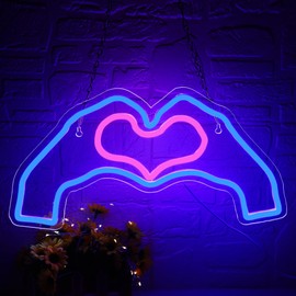 Hand Heart Neon Sign for Wall Decor,Blue Heart Neon Light for Music Lover,Love Finger Neon Light Decor for Birthday,Party,Valentines Day,Wedding Decor,Size16.1 * 7.9 Inch(D250)