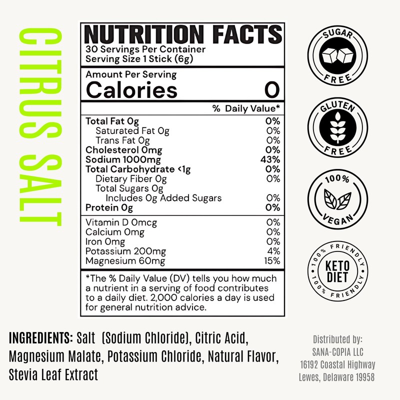Electrolyte Drink Mix Hydration Packets: 1000mg Sodium, Potassium & Magnesium