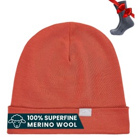Merino Wool Beanie Men and Women – Cuff Merino Wool Hats for Men and Women - Unisex Adult Beanie Hat and Socks (Rusty Orange, Large-XLarge)
