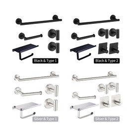5PCS Bathroom Hardware Set Towel Bar Toilet Paper Holder 2 Hooks Stainless Steel Wall Mounted Drilling Towel Holder Toilet Paper Rack Hanging Hooks
