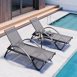 SUNLEI Lounge Chair for Outside Set of 2, Pool Chaise Lounge with S-Shaped Armrest, Patio Lounge Chairs with Adjustable Backrest & Textilene, Patio Chaise Lounge for Outdoor/Dark Grey