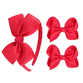 AMYDECOR Girls’ Bow Headband & Hair Clips Set – Soft, Stylish & Comfortable-Red
