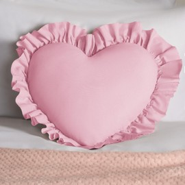 OHS Pink Heart Cushion, Soft Comfy Heart Pillow with Frills for Living Room Sofa Bedroom Valentines Day Decor Cosy MF Love Heart Shaped Cushion - 40cm