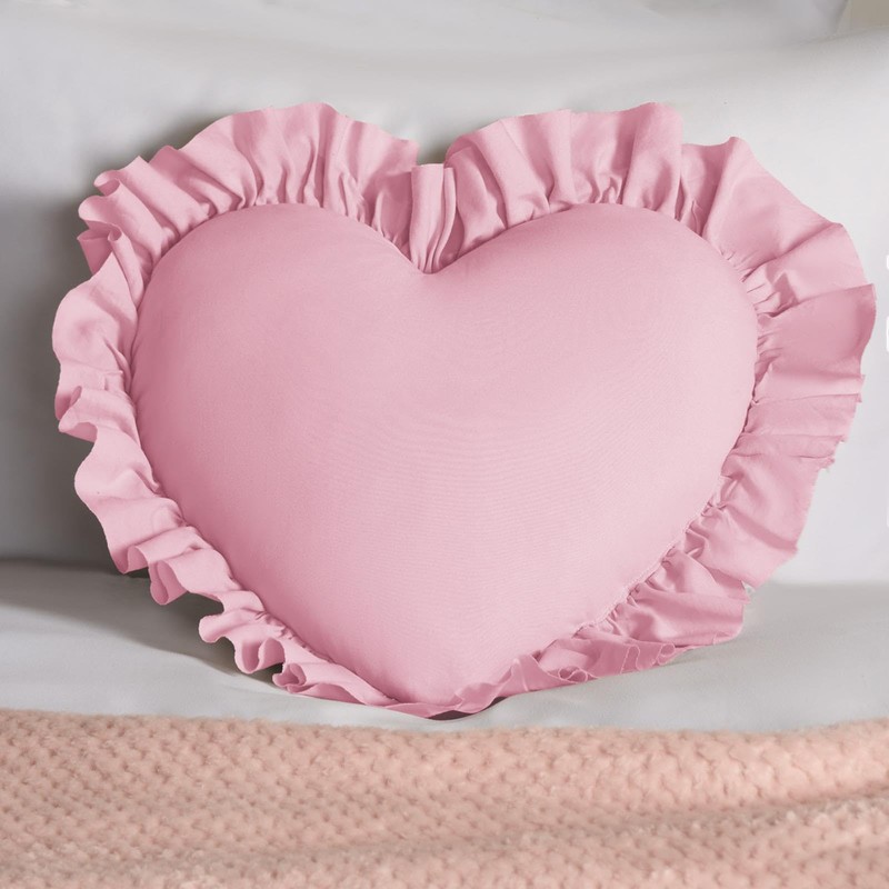 OHS Pink Heart Cushion, Soft Comfy Heart Pillow with Frills
