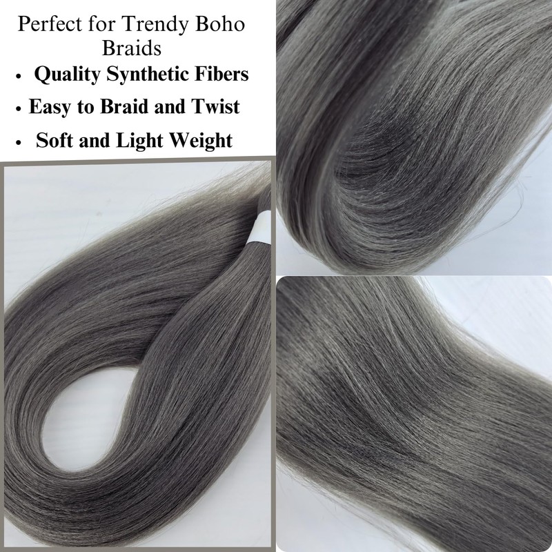Grey Boho Hair for Braiding Dark Grey Crochet Pre stretched