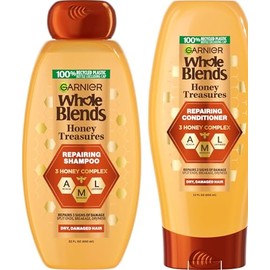 Garnier Whole Blends Honey Treasures - Juego de champú y acondicionador reparador para cabello seco y dañado, 22 onzas líquidas (2 artículos), 1 kit (