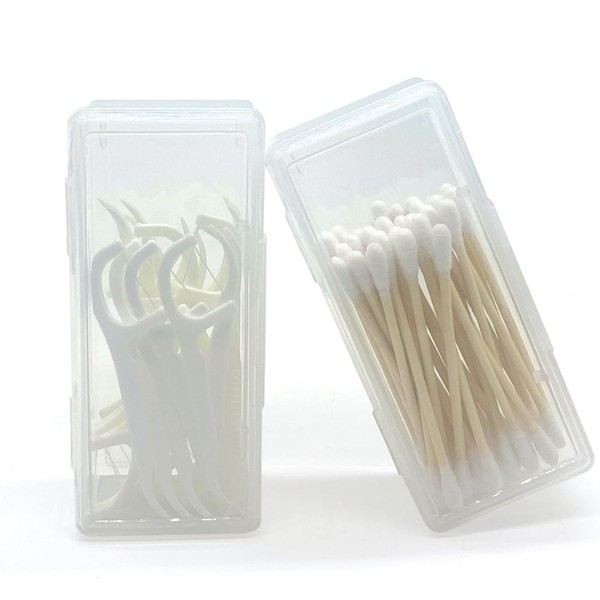 SwirlColor Cotton Buds Container for Travel, Pack of 2 Portable Small Cotton Buds Dispenser Toothpick Dispenser Transparent Box for Cotton Buds Cotton Swabs Toothpick Hair Ties