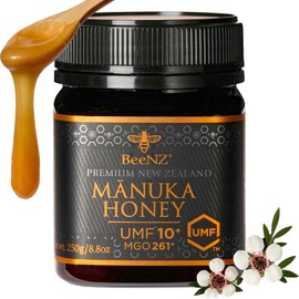 BeeNZ Raw Manuka Honey, Certified UMF 10+ (MGO 263+), Pure New Zealand Manuka, Natural Sweetener, Superfood Honey for Wellness Support, No Sugar Added, Traceable from Hive to Jar, 8.8 oz/250g