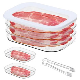 GAESHOW Contenedor de Carne para Nevera, Recipientes de Tocino de 3 Capas con Pinza, Cajas Apilables de Almacenamiento de Alimentos con Tapa para Delicatessen, Carne, Queso y Comida