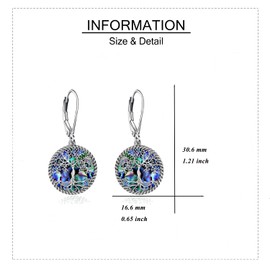 ONEFINITY Tree of Life Earrings Sterling Silver Leverback Tree of Life Abalone Shell Dangle Drop Earrings for Women Jewelry Gifts